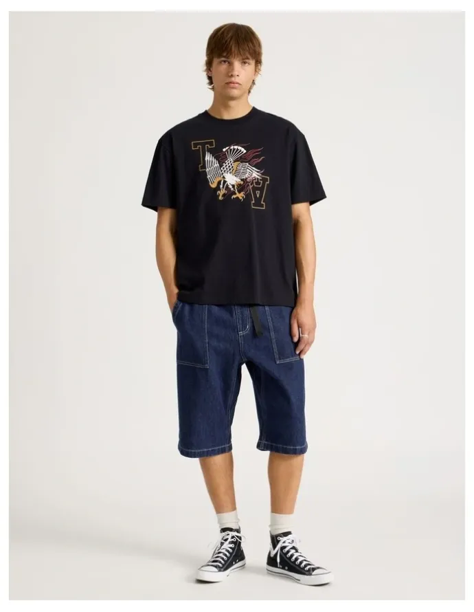 There After Denim Shorts with Built-In Belt in Dark Denim