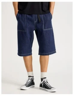 There After Denim Shorts with Built-In Belt in Dark Denim