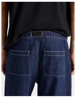 There After Denim Shorts with Built-In Belt in Dark Denim
