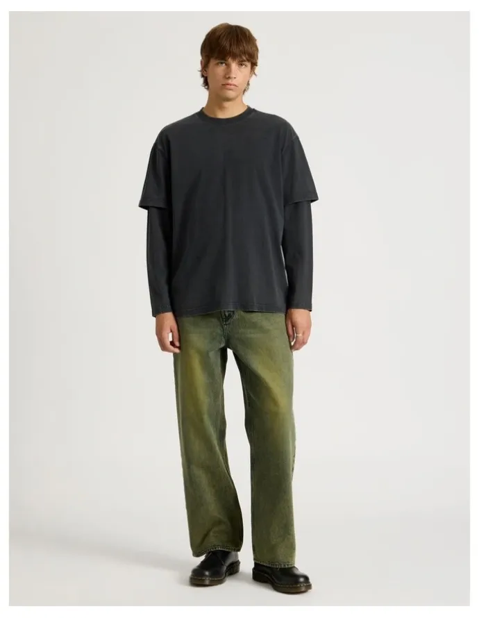 There After Double Layer Long Sleeve Tee in Charcoal