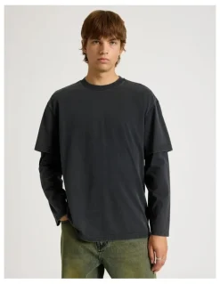 There After Double Layer Long Sleeve Tee in Charcoal