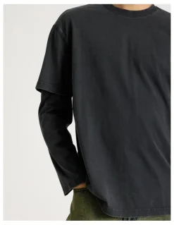 There After Double Layer Long Sleeve Tee in Charcoal
