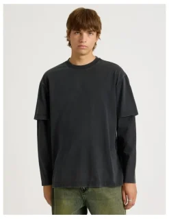 There After Double Layer Long Sleeve Tee in Charcoal