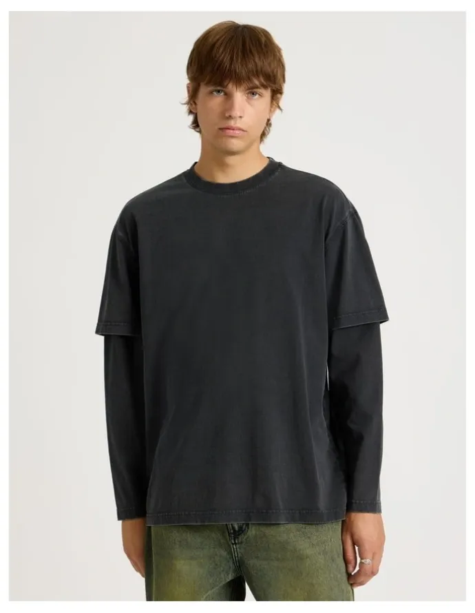 There After Double Layer Long Sleeve Tee in Charcoal