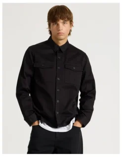 There After Double Pocket Long Sleeve Shirt in Black