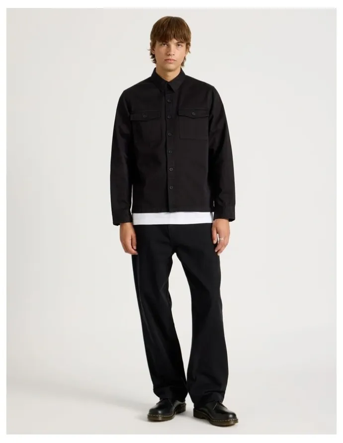 There After Double Pocket Long Sleeve Shirt in Black