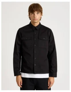There After Double Pocket Long Sleeve Shirt in Black