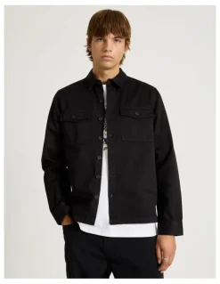 There After Double Pocket Long Sleeve Shirt in Black
