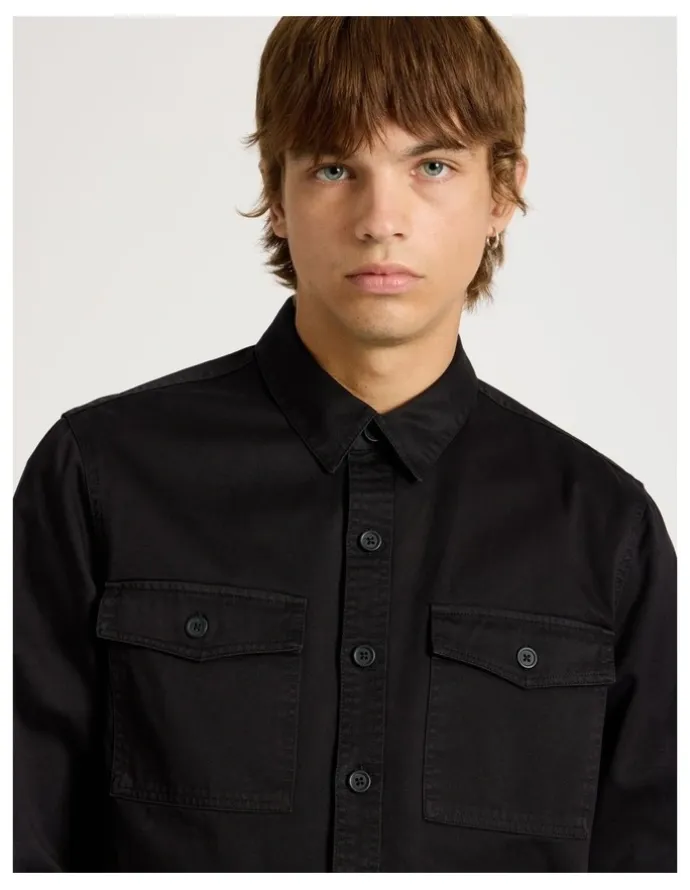 There After Double Pocket Long Sleeve Shirt in Black
