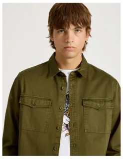 There After Double Pocket Long Sleeve Shirt in Olive