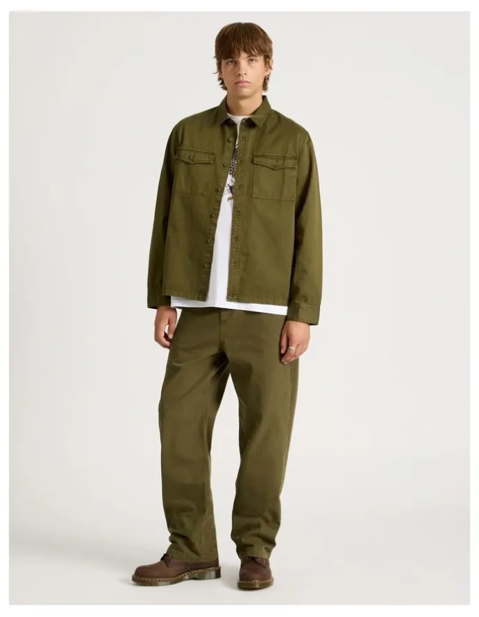 There After Double Pocket Long Sleeve Shirt in Olive