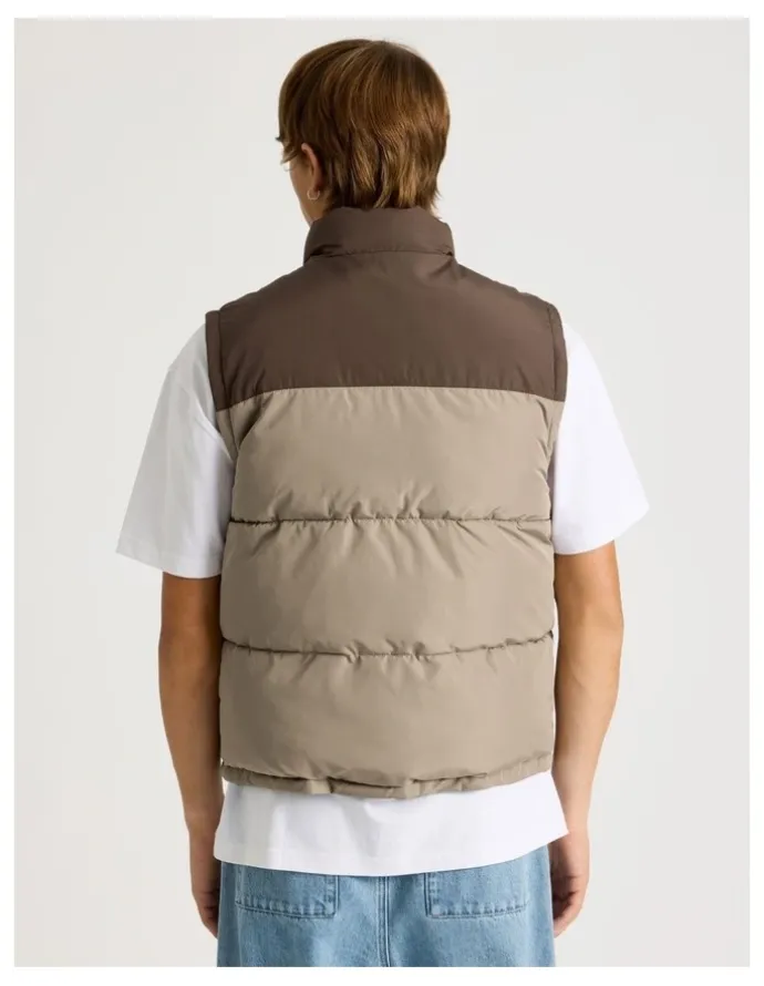 There After Embroidered Logo Reversible Puffer Vest in Brown
