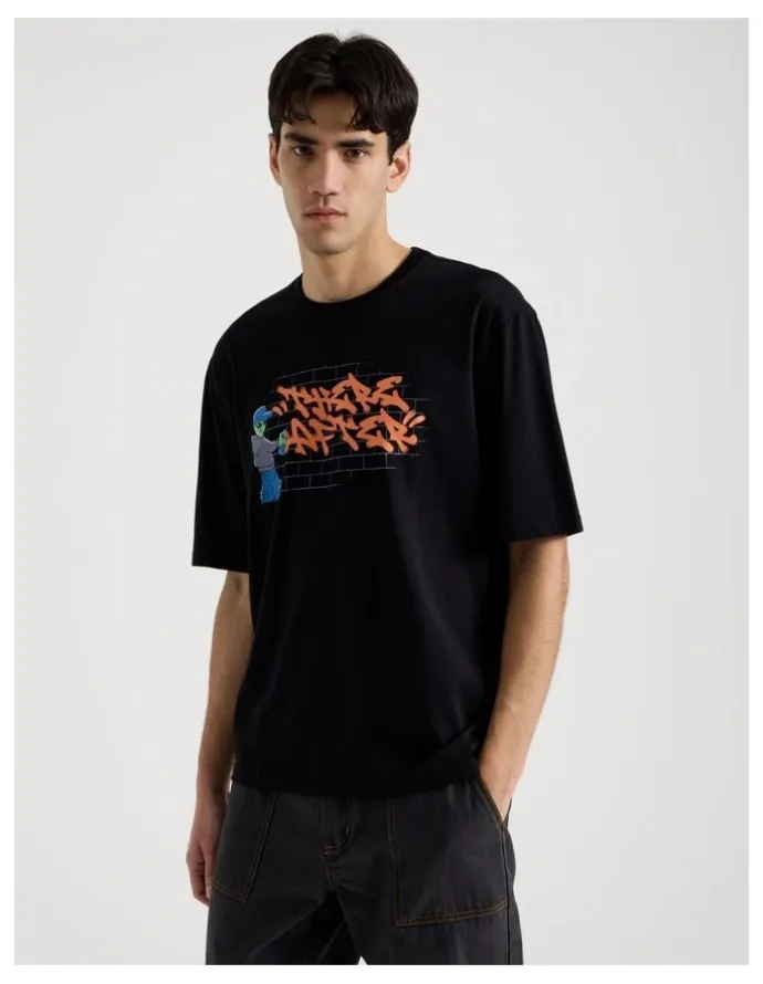 There After Graffiti Print Short Sleeve Tee in Black
