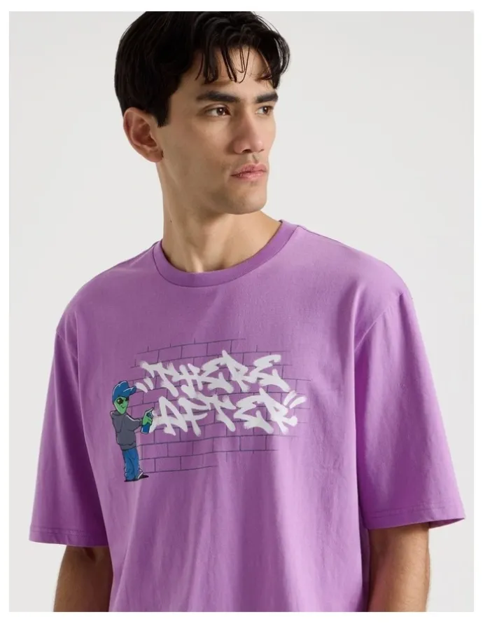 There After Graffiti Print Short Sleeve Tee in Purple