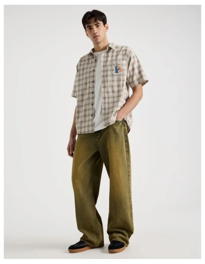 There After Graffiti Short Sleeve Shirt in Cream Check