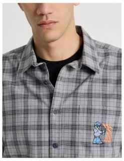 There After Graffiti Short Sleeve Shirt in Grey Check