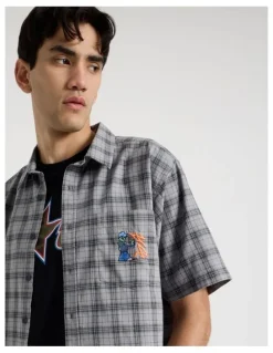 There After Graffiti Short Sleeve Shirt in Grey Check