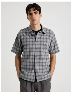 There After Graffiti Short Sleeve Shirt in Grey Check