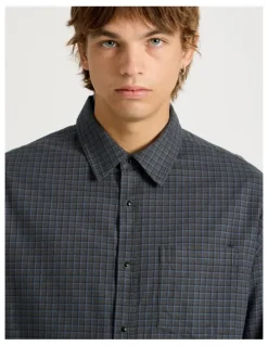 There After Lightweight Check Long Sleeve Shirt in Charcoal