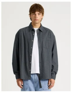 There After Lightweight Check Long Sleeve Shirt in Charcoal