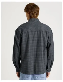 There After Lightweight Check Long Sleeve Shirt in Charcoal