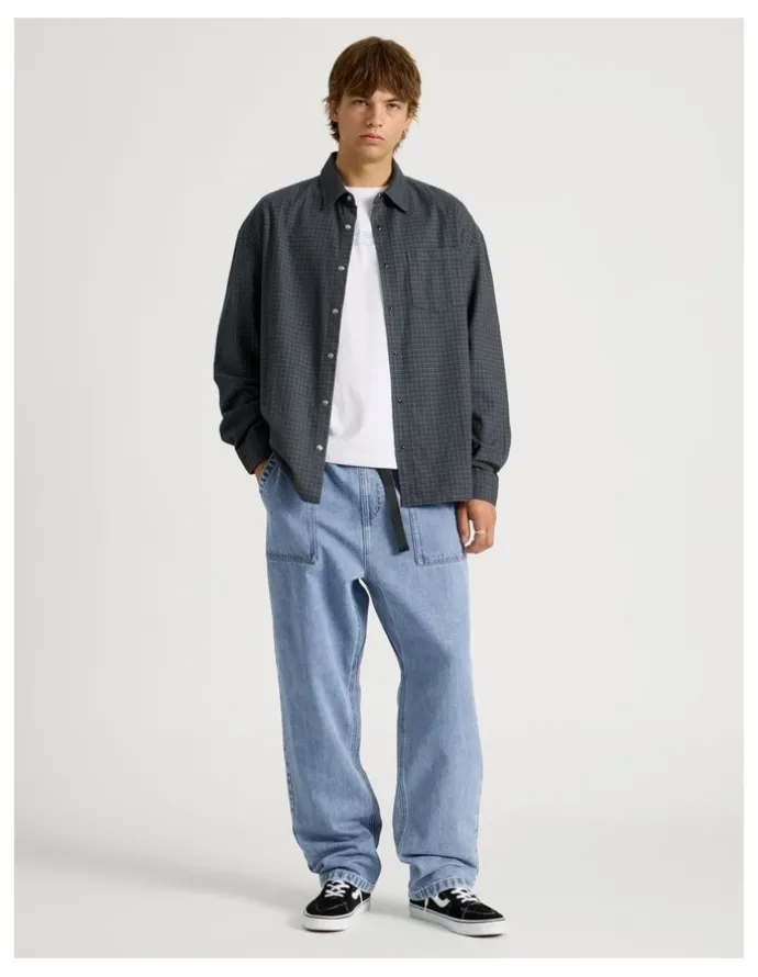 There After Lightweight Check Long Sleeve Shirt in Charcoal