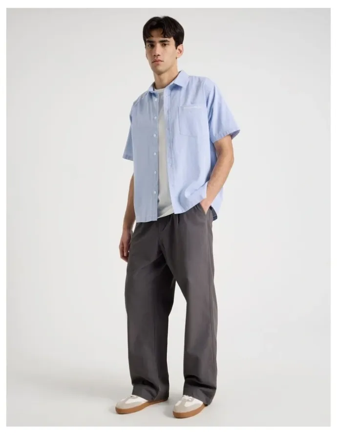 There After Logo Short Sleeve Shirt in Light Blue Stripe