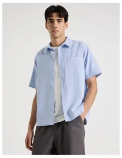There After Logo Short Sleeve Shirt in Light Blue Stripe