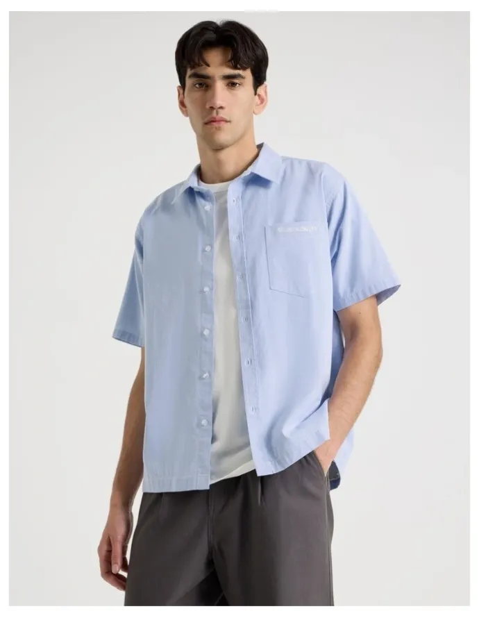 There After Logo Short Sleeve Shirt in Light Blue Stripe
