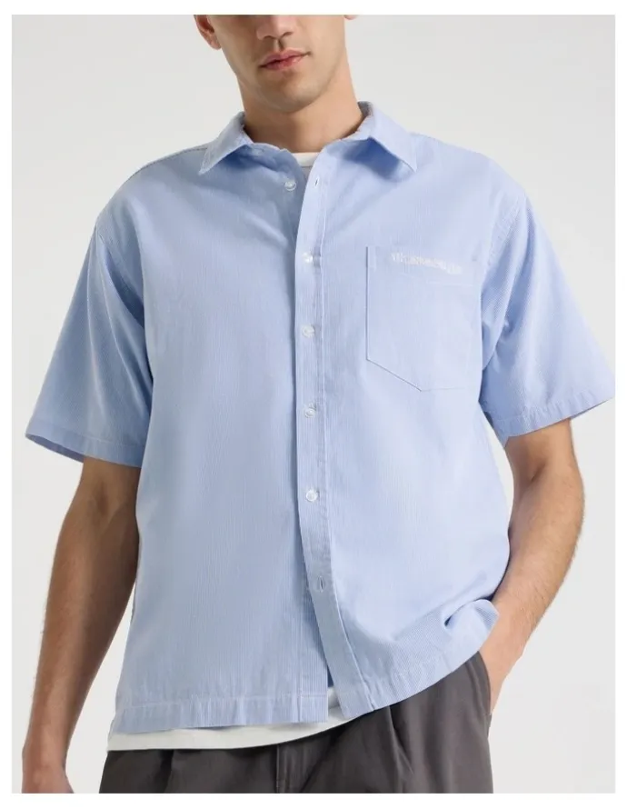 There After Logo Short Sleeve Shirt in Light Blue Stripe