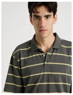 There After Logo Short Sleeve Polo in Petrol Stripe