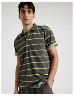 There After Logo Short Sleeve Polo in Petrol Stripe