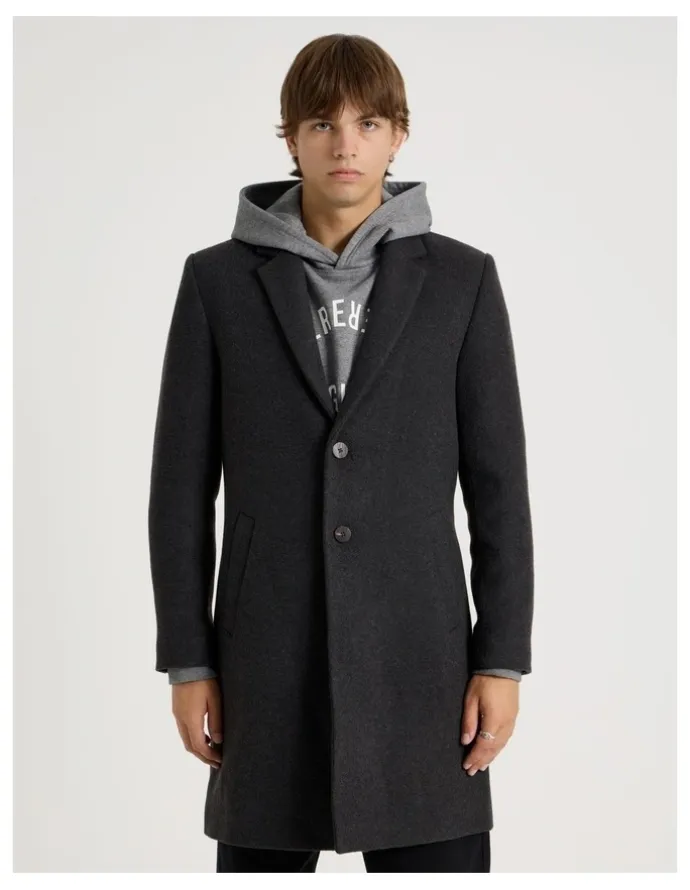 There After Longline Tailored Coat in Charcoal Marle