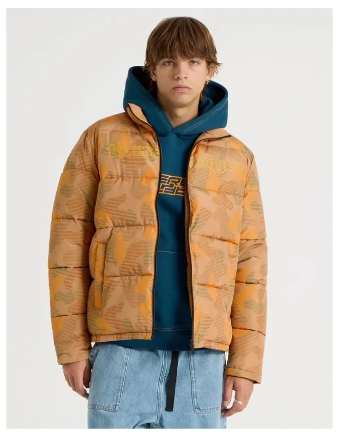 There After Mid Length Puffer Jacket in Orange Camo
