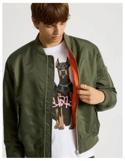 There After Nylon Bomber Jacket in Olive