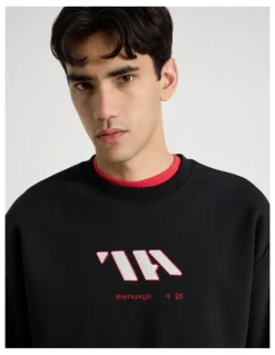 There After Oversized Applique Crew Sweat in Black
