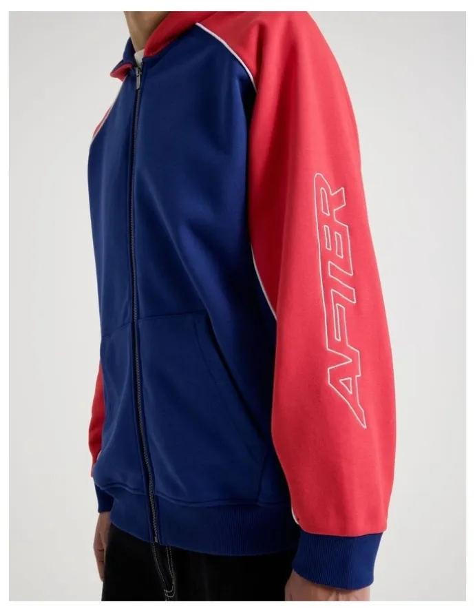 There After Oversized Sports Panel Hooded Sweat in Blue and Red
