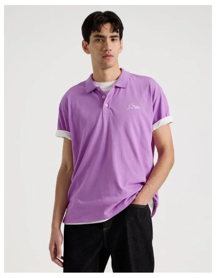 There After Plain Logo Short Sleeve Polo in Purple