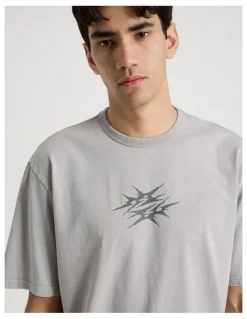 There After Snow Wash Tribal Print Short Sleeve Tee in Grey