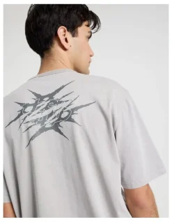 There After Snow Wash Tribal Print Short Sleeve Tee in Grey