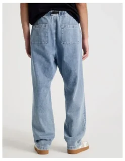 There After Straight Leg Denim Jeans with Built-In Belt in Light Blue