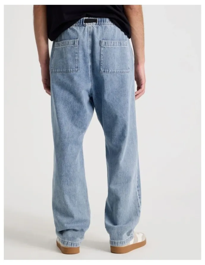 There After Straight Leg Denim Jeans with Built-In Belt in Light Blue