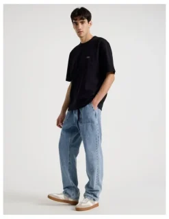 There After Straight Leg Denim Jeans with Built-In Belt in Light Blue
