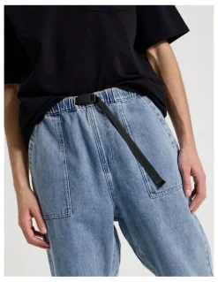 There After Straight Leg Denim Jeans with Built-In Belt in Light Blue