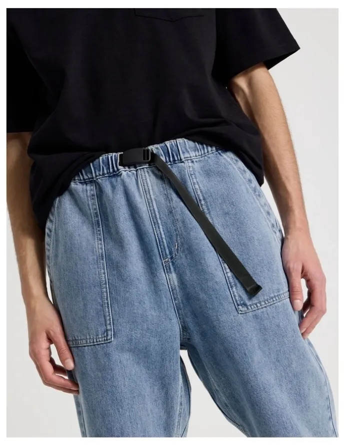 There After Straight Leg Denim Jeans with Built-In Belt in Light Blue