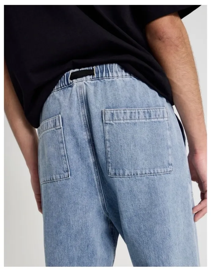 There After Straight Leg Denim Jeans with Built-In Belt in Light Blue