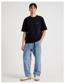 There After Straight Leg Denim Jeans with Built-In Belt in Light Blue