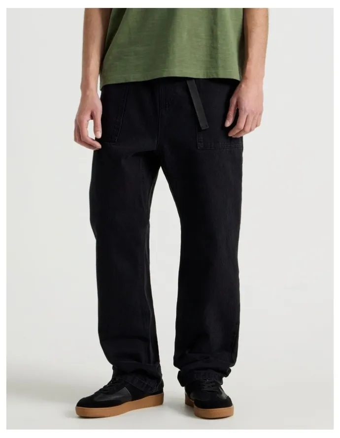 There After Straight Leg Denim Jeans with Built-In Belt in Black