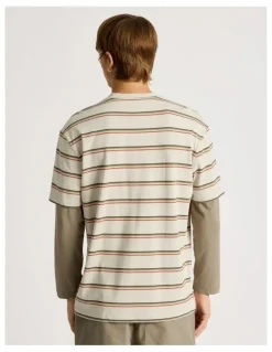 There After Striped Double Layer Long Sleeve Tee in Stone