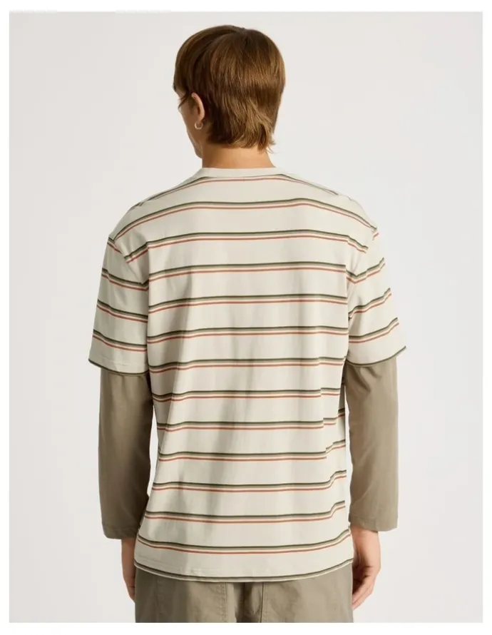There After Striped Double Layer Long Sleeve Tee in Stone